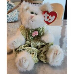Vintage 1993 Ty Attic Treasures Katrina Feline Fine 8" Plush Cat Green Outfit